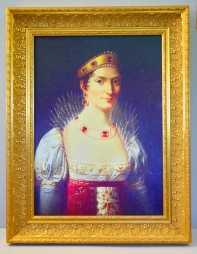 Portrait de style Renaissance dans un cadre doré sculpté à motifs, réalisé à l'Atelier Valette