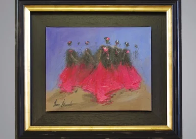 Peinture de danseuses en robes roses dans une caisse américaine noire et dorée