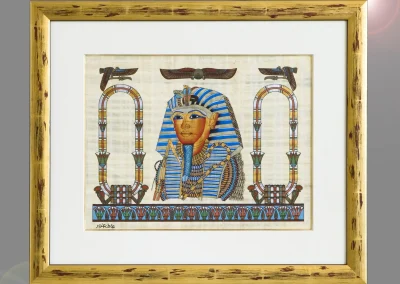 Papyrus égyptien encadré sous verre avec passe-partout crème et cadre doré patiné
